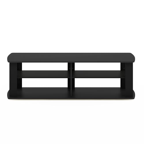 Furinno Nelly TV Stand, 3-Tier Entertainment Center with Open Shelves Storage, TV Console for TV up to 55 Inch, Soft Edges, for Living Room, Bedroom, Black