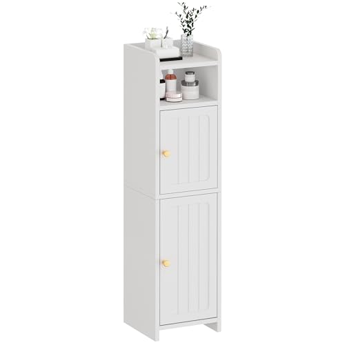 BEWISHOME Small Bathroom Storage Cabinet, 2 Doors Narrow Bathroom Cabinet | Storage Cabinet with Adjustable Shelves, Narrow Toilet Paper Cabinet 7.9"D x 7.9"W x 31.5"H, for Small Spaces, White YYG03W