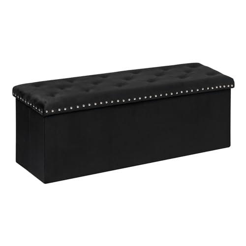 Black Storage Ottoman Bench for Bedroom, Folding V... (Black | Velvet)