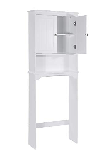Spirich Over The Toilet Storage Cabinet with Doors, Bathroom Organizer | White, Adjustable Shelf, Anti-Tip Fitting, FSC-Certified MDF, Beadboard Design, 33.3" Toilet Clearance, Adjustable Crossbar
