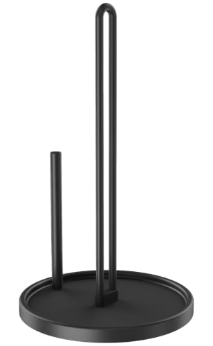 STWWO Paper Towel Holder Countertop for Kitchen, Freestanding, Matte Black | Kitchen Roll Holder with Weighted Base, Stainless Steel Papertowel Holder for Tabletop, Fits Most Sizes of Paper Rolls