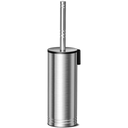 HAMITOR Toilet Brush and Holder Set:Stainless Steel Deep Clean Bathroom | Wall-Mounted Cleaner Brush with Curved Bristle for Home Apartment Bathroom Accessories Silver 1 Pack