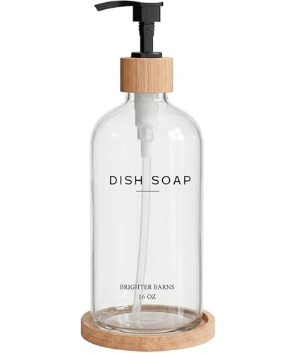Glass Dish Soap Dispenser for Kitchen Sink by Brig... (Clear D)