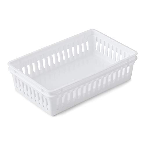 Tribello Plastic Bin Baskets for Organizing, White Storage Tray, Rectangle 9 x 6 x 2 - Pack of 4 - Made in USA