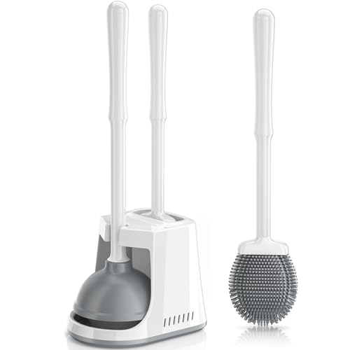 Unique Toilet Plunger and Brush, Silicone Brush an... (White | Plastic, Rubber)