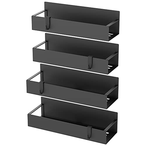 Metal Magnetic Spice Rack for Refrigerator Black, 4 Pack | Magnetic Shelves Heavy Duty for Fridge in Kitchen, Seasoning Storage Organizer, For Oven Washer and Dryer, For Heavier Items