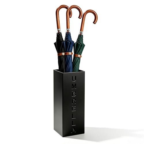 Square Metal Umbrella Canes Holder, Free Standing Umbrella Rack Stand Storage Bucket, Walking Sticks Organizer Bin for Indoor Entryway, Home, Office and Hotel, 16.3" x 6.3" x 6.3", Black
