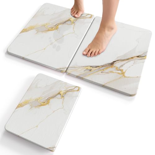 Foldable Stone Bath Mat - 24"x16" Fast-Drying Diatomaceous Earth Stone Shower Mat for Bathroom & Kitchen - Absorbent Non-Slip Diatomite Floor Mat - Eco-Friendly, Easy-Store Minimalist Home Decor