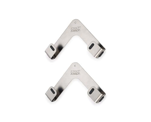Joseph Joseph Space Set of 2 Pot and Pan Lid Holders Self Adhesive Wall Mount Storage Organizer, Suitable for Lids up to 11 in, 3M VHB Tape and Screws Included, Stainless Steel