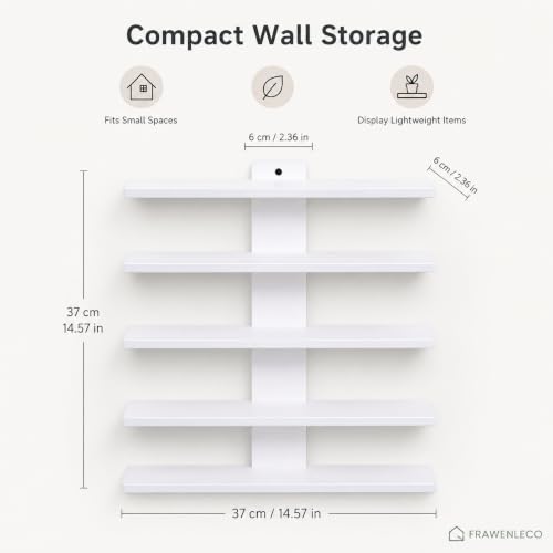 No Drill Wall Shelf, 5-Tier White Floating Shelves... (5 Count | White | Engineered Wood)