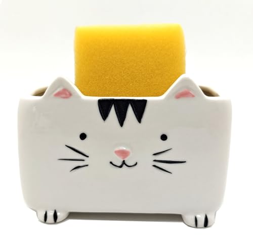 Cat Sponge Holder Ceramic Cat Soap Holder Cute Cat Decor Kitchen Accessories Cat Home Decor Ceramic Kitchen Sponge Holder Cat Gifts Ideal Gifts for Women Birthdays Valentines Day Gifts