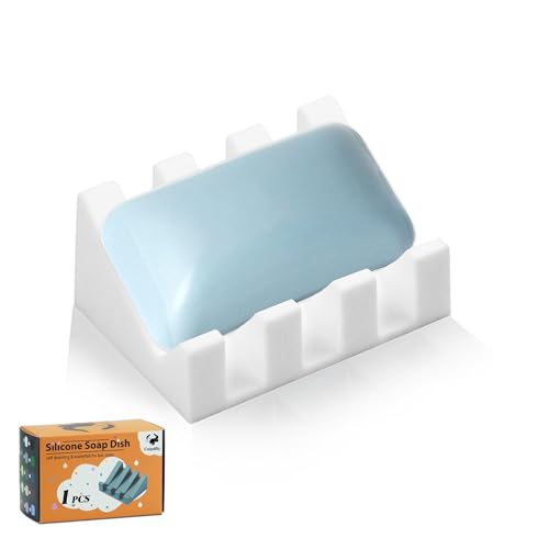 Self Draining Soap Dish Holder,Silicone Soap Dish,... (White,1-pack | Silicone)