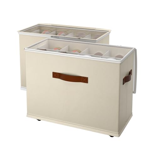 2 Pack Shoe storage Organizer for closet with wheels,No Assemble Required Shoe boxes with premium waterproof material,Adjustable Dividers Fits 16 Pairs,shoe Storage Bins with Reinforced Handle