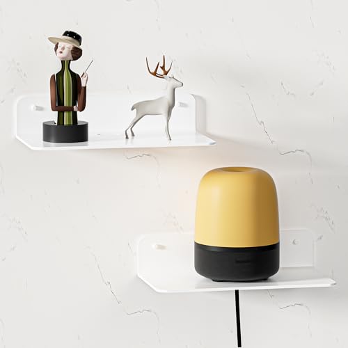 Adhesive Small Wall Shelf 2 Pack, Metal Floating S... (2 Count | White | Aluminum)