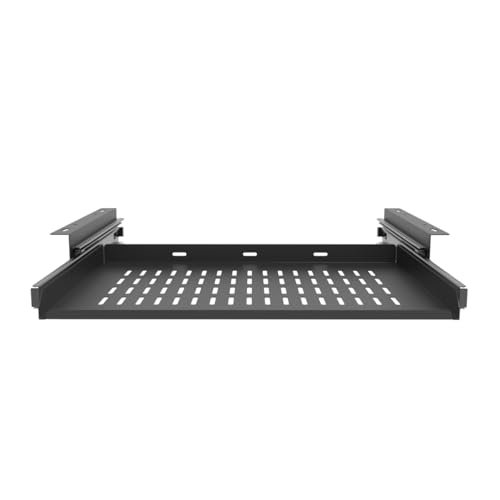 Sliding Under Desk Laptop Mount Shelf with Air Vents, 16" W | W 16.3" x D 12" Metal Under Desk Slide Out Tray Laptop Storage Tray for Laptop (16 Inch Wide)