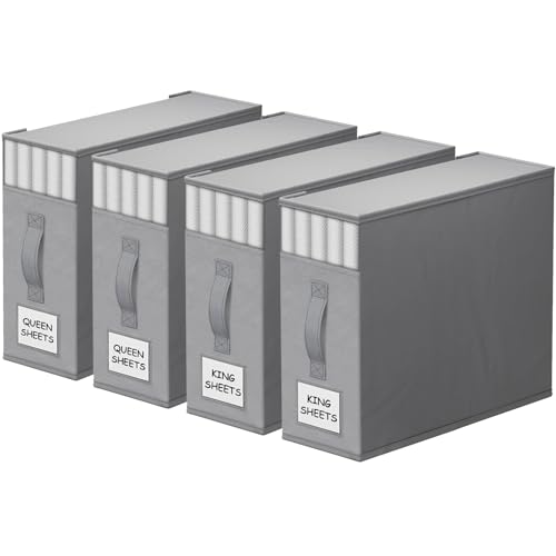 Bed Sheet Closet Organizers and Storage Under Bed... (4 Count | Gray | Linen)