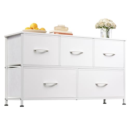 Wide Dresser for Bedroom, 5 Drawer Chest of Drawer... (White)