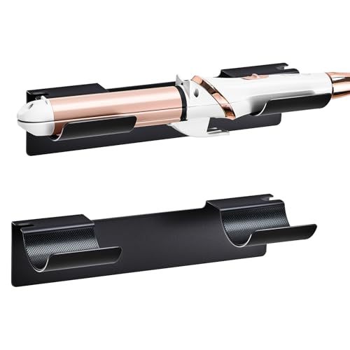 2 PCS Wall Mount Curling Iron Holder and Hair Tool... (Black | Metal)
