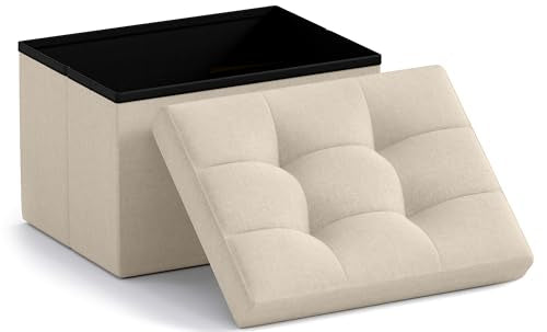 Small Rectangle Storage Ottoman, Linen, 12x16x12,... (Beige | MDF)