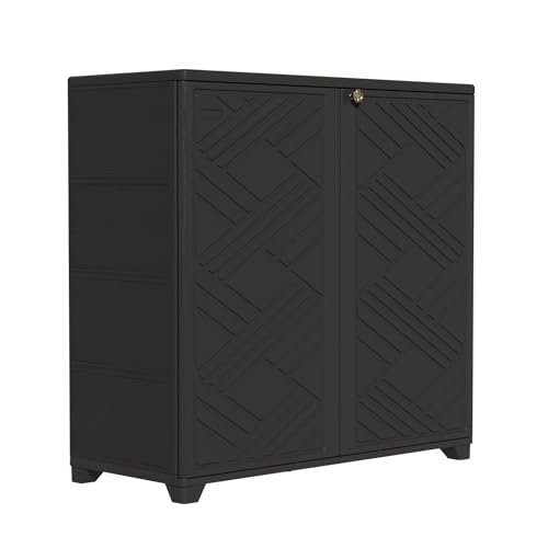 Indoor/Outdoor Storage Cabinet Waterproof, 34"x15"... (Cabinet, Black | Plastic)