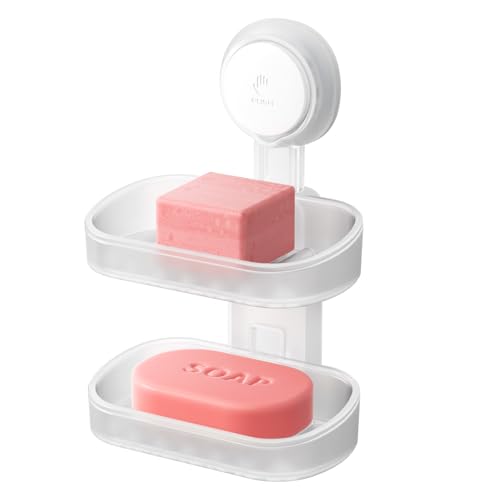 TAILI Soap Holder, Soap Dish for Shower Suction Cup, Bar Soap Holder, Clear | 2 Layer Removable Soap Holder Shower, Soap Tray for Shower Wall, Drill Free Sponge Holder, Bathroom & Kitchen, No drill