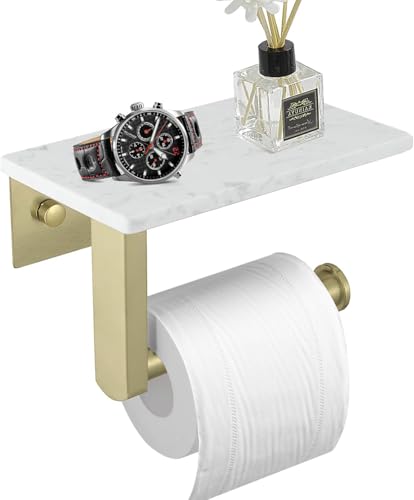 Brushed Gold Toilet Paper Holder with Marble Shelf... (Brushed Gold)