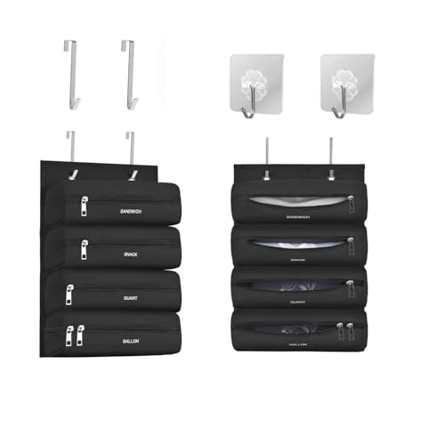 Zipper Bag Organizer Compatible with Gallon, Quart... (Black | Nylon)