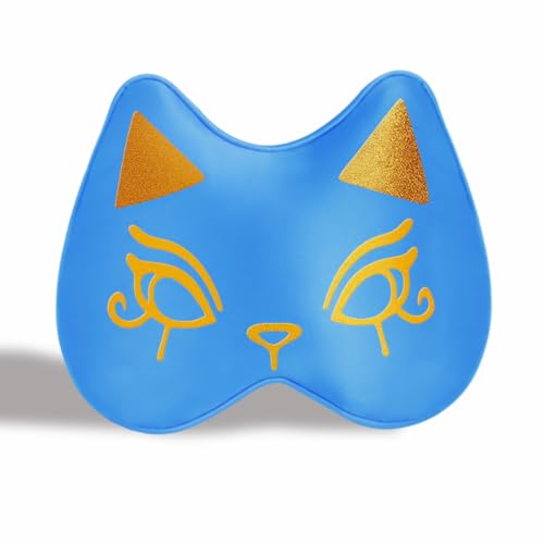 Cute Silk Sleep Mask Cat Eye mask for Sleeping Embroidered Adjustable Oversized Eye Cover Egyptian Bastet Blindfold with Gift Box(Nefertari Blue-Elastic Strap)