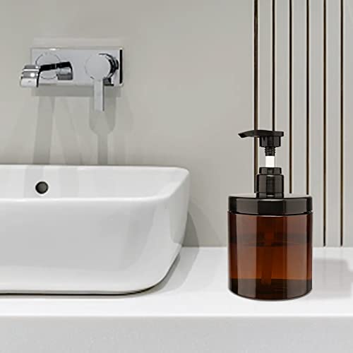 Pump Bottle Dispenser 3 Pcs 600ml/20oz Brown | BPA Free Wide Mouth Plastic Bottle for Shampoo, Conditioner and Body Lotion Storage