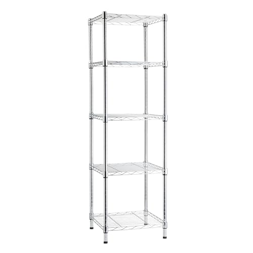 5-Shelf Tower Adjustable Storage Shelving Unit, Ch... (Chrome | Carbon Steel)