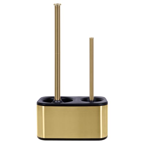 Toilet Brush and Plunger Set with Holder, Sleek Mi... (Gold | Plastic)
