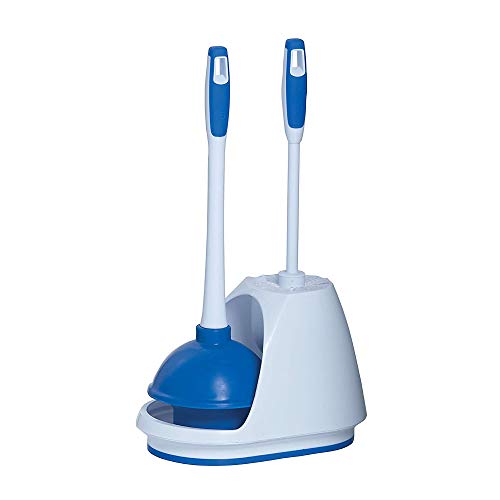 Toilet Plunger and Bowl Brush Combo with Caddy, 3-... (White | Plastic)
