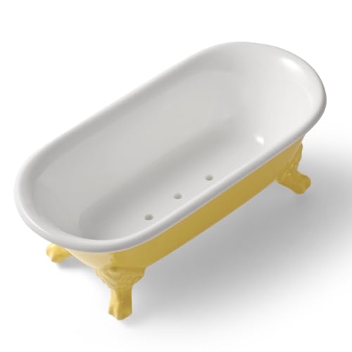 6.5" Ceramic Mini Decorative Clawfoot Bathtub Bar Soap Dish, Kitchen Sponge Holder and Shower Tray for Bathroom, 1 Pack(Yellow)