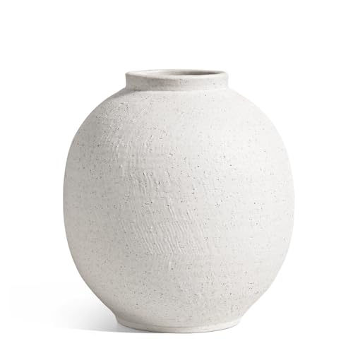 Small White Ceramic Vase - 6.3 Inch Rustic Farmhouse Flower Vase for Home Decor, Minimalist Vases for Living Room, Table, Bathroom, Holiday & Weddings (Sandstone White)