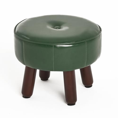 13in Small Foot Stool Ottoman, Faux Leather Foot R... (Green)