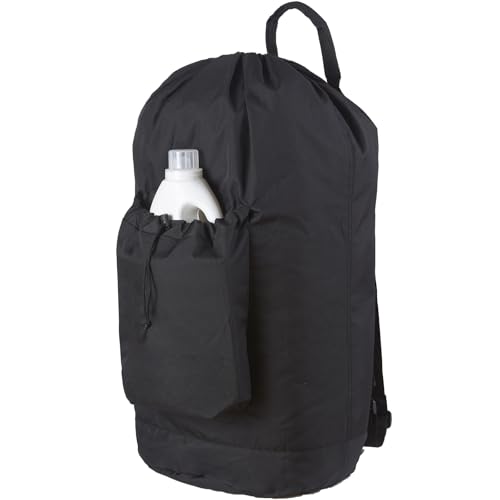 Seiritex Laundry Backpack Bag, Dirty Clothes Travel Laundry Bag with Shoulder Straps for College Dorm (Black)