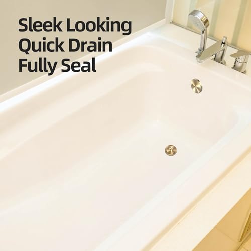 Champagne Brushed Gold Bronze Bathtub Drain, Hair Catcher and 2-Hole Overflow Faceplate, 11.5/16 UNC, Lift and Turn Bathtub Drain Replacement, Tub Drain Stopper
