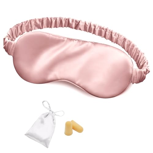 Silk Sleep Mask Eye Mask Blindfold with Double Layer Silk Filling and Elastic Strap for Full Night's Sleep, Travel and Nap, Eye Cover Eyeshade with Luxury Bag and Ear Plugs by OLESILK (Dark Pink)