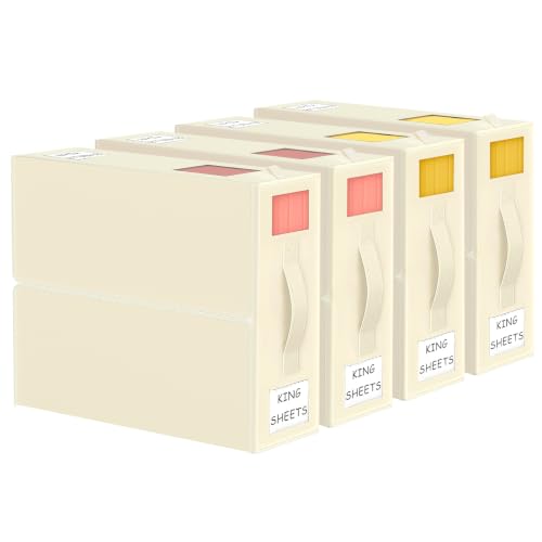 Aokeyee Foldable Bed Sheet Organizers and Storage - 4 Pack(Queen or King Size) Sheet Set Organizer for Bed Sheets,Pillowcases,Linen Closet Organizer for Bedding Clothes Towels(lvory)