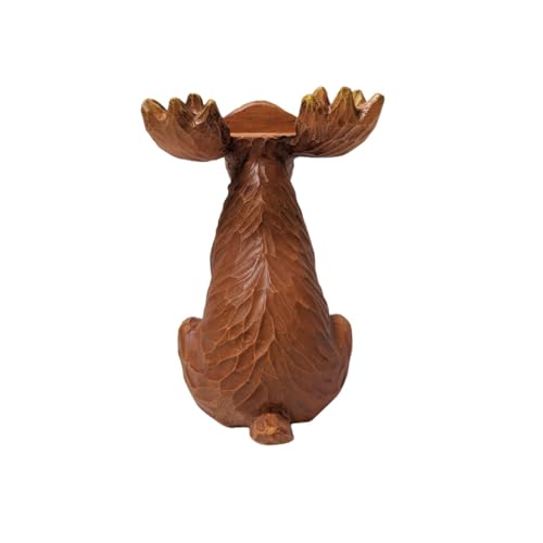 Wood-Cut Look Hand-Carved Moose Eyeglasses Holder Stand Rustic Decor | Whimsical spectacles eyewear glasses keeper display tray, cabin lodge country theme room desk table decoration, animal statue
