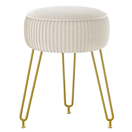 Makeup Vanity Stool, Velvet Round Footrest Ottoman... (Creamy-white | Velvet, Metal)