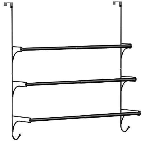 Auledio Adjustable Over the Door Triple Towel Rack with Hooks,Black