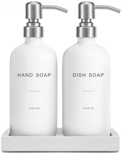 White Soap Dispenser for Kitchen Sink, Silver & Wh... (Glass, Metal)