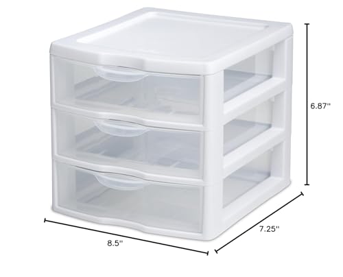 Sterilite 3 Drawer Mini Desktop Unit, Clear w/White Frame