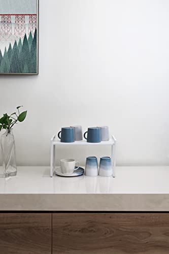 Stackable Cabinet Shelf Organizer 2 Pack, Standard... (2 Count | White | Iron)
