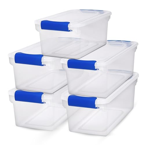 7.5 Quart Clear Plastic Stackable Storage Containe... (5 Count | Blue | Plastic, Resin)