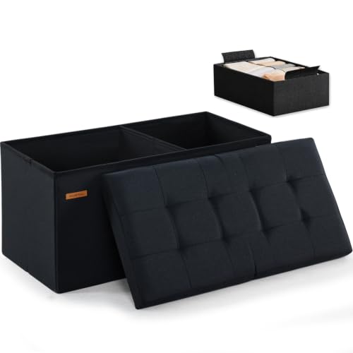 Ottoman with Storage Bench Folding Foot Rest Stool... (Black | Engineered Wood)
