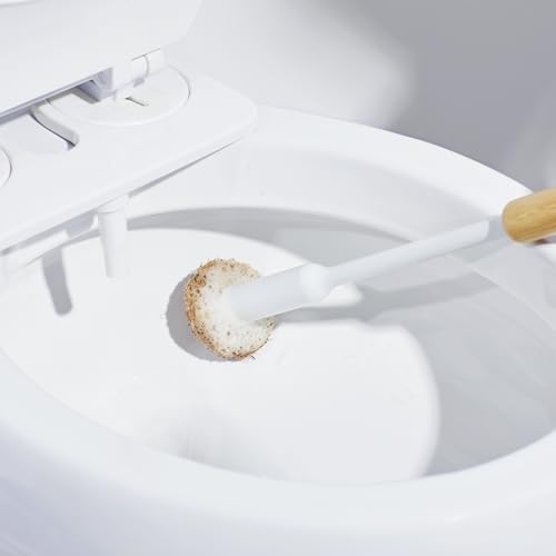 TUSHY Toilet Brush 2.0 Set with Holder, 8 Coconut Husk Scrubbing Pads | Cleanser-Infused and Disposable, Planet Friendly Refills in Lemon and Tea Tree Scents