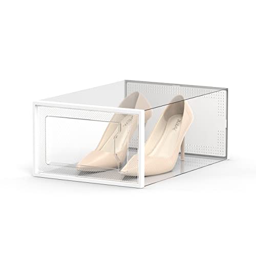 12 Pack Shoe Storage Box, Clear Plastic Stackable Shoe Organizer for Closet, Space Saving Foldable Shoe Rack Sneaker Container Bin Holder