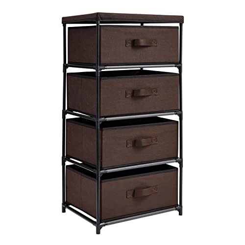 4-Tier Fabric Drawer Organizer, Narrow Storage Tow... (Dark Brown | Metal, Fabric)